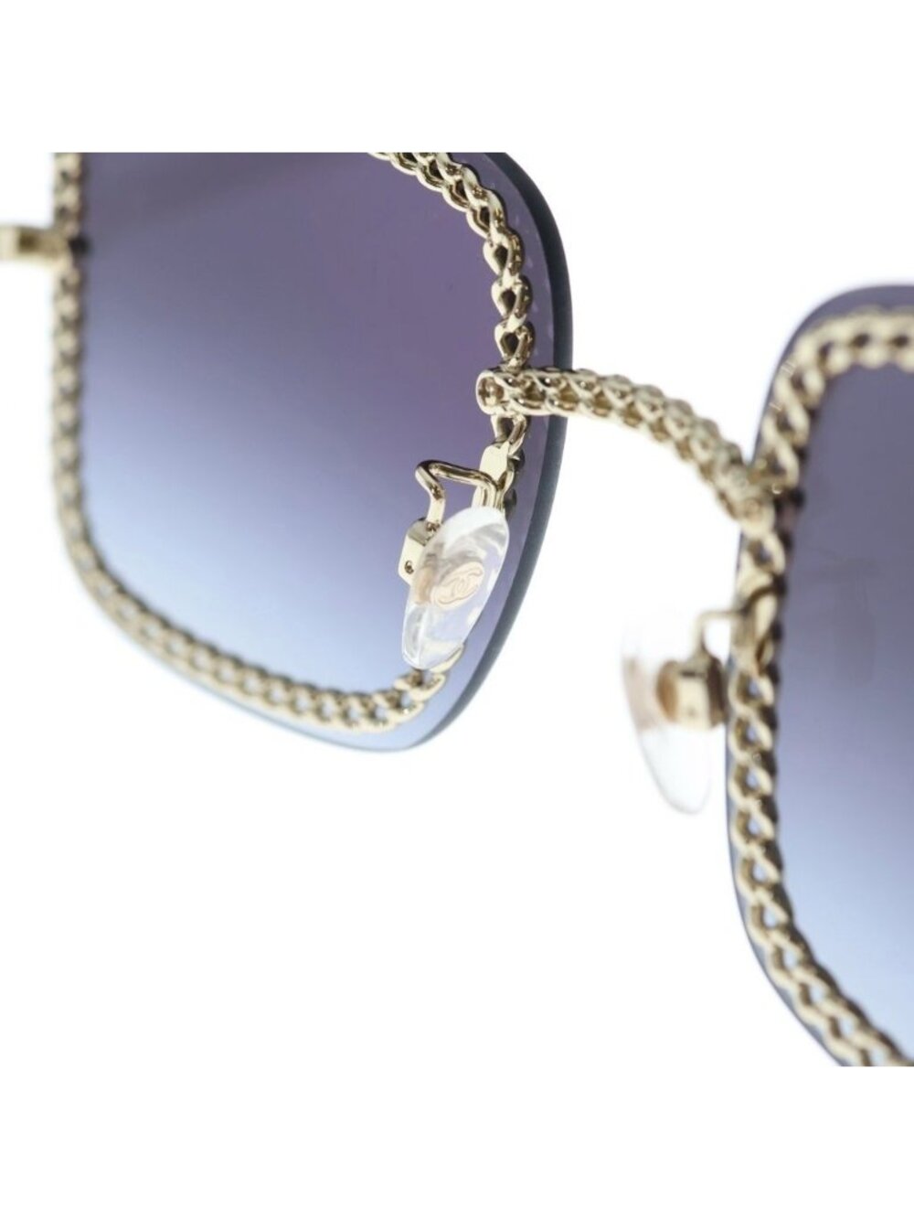 Chanel CC Logo Square Chain Sunglasses Gold Frame Gradient Lens Black Eyewear - Picture 5 of 6